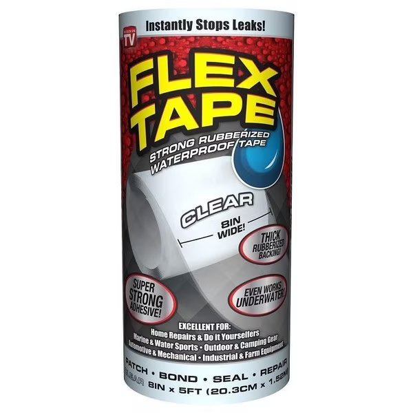 Repair Tape, 5 ft L, 8 in W, Clear, Flex Seal, Mfr#: TFSCLRR0805